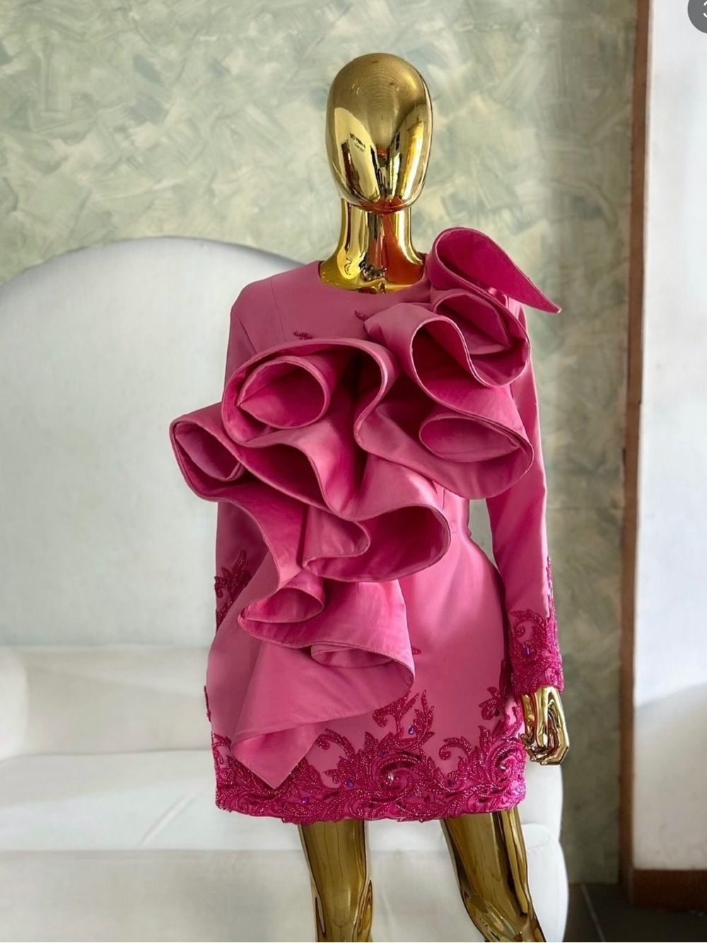 Pink Ruffle Embellished Mini Dress - Picture 3 of 3